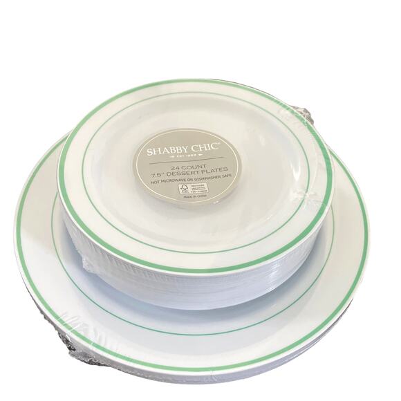 12 Count SHABBY CHIC Summer Green White 10.25" Disposable Dinner Plates NEW - Picture 10 of 11
